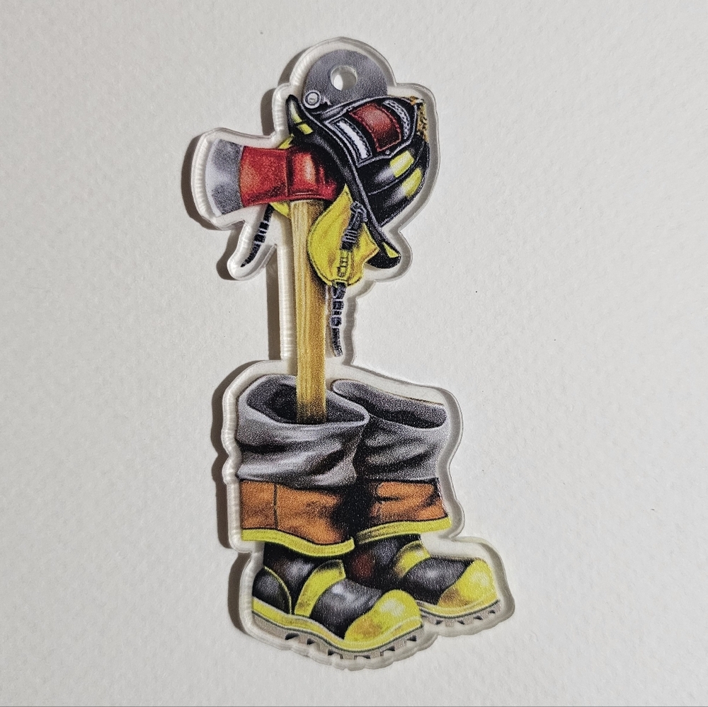 Firefighter Boots, Axe and Helmet Christmas Ornament